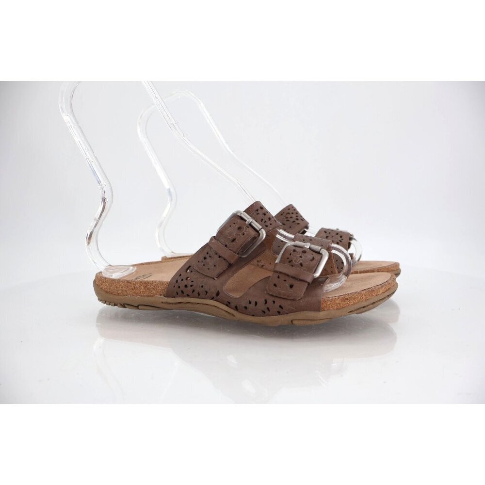 Earth Women's Sand Antigua Sandal Size 7 Low Wedge Slide Brown Straps Buckle